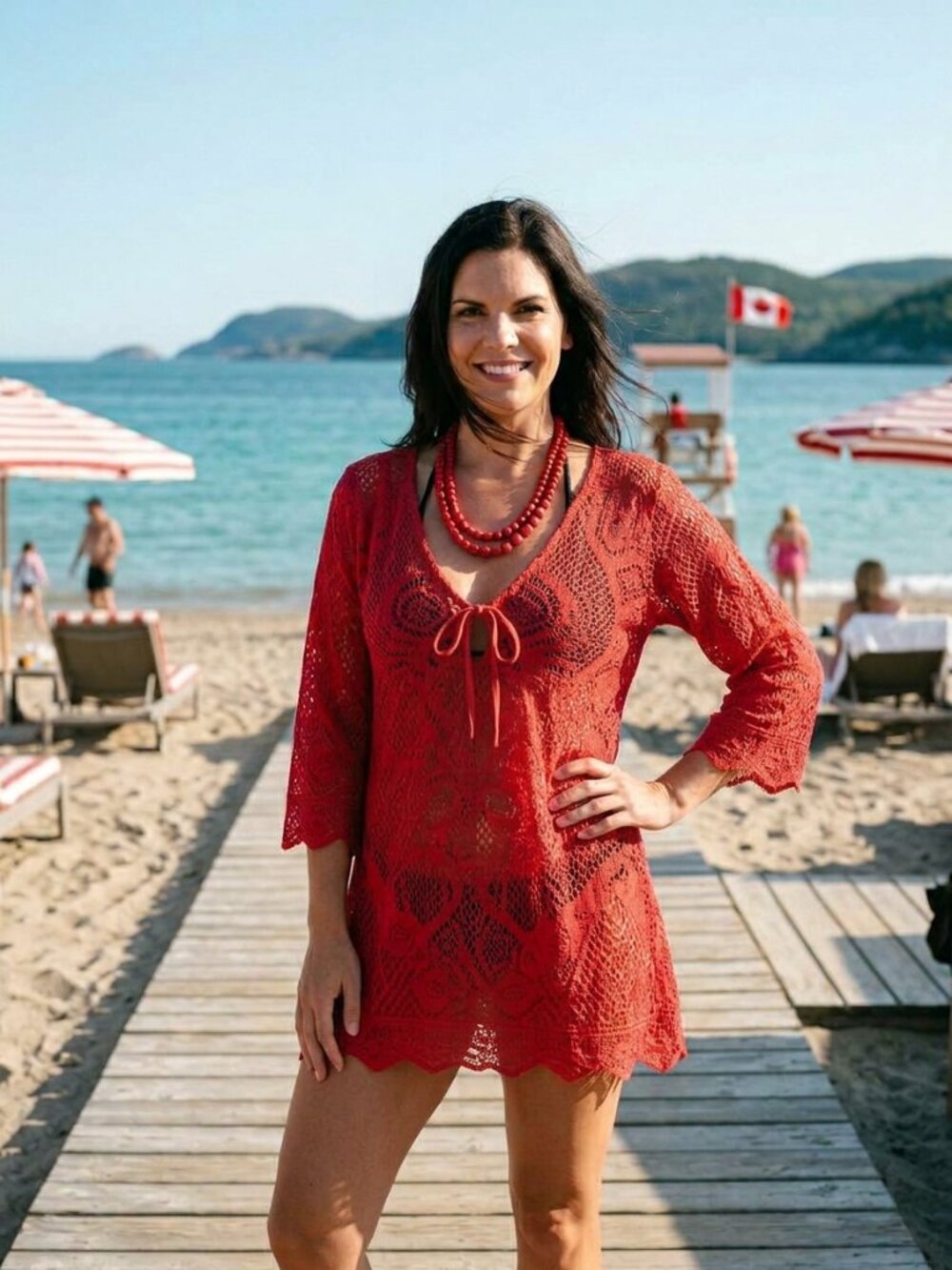 NWT Charlie Paige Boho Coral Crochet Bathing Suit Coverup (fading)